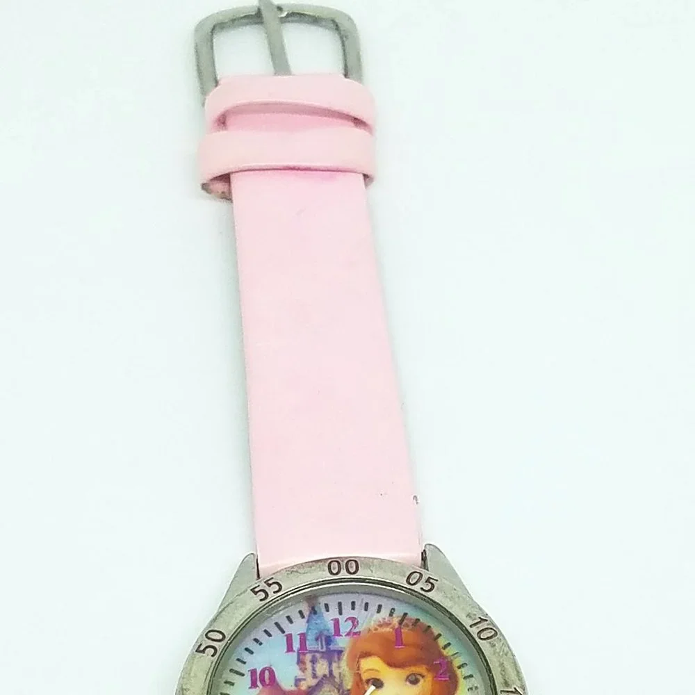 Teach How Tell Time - Disney Princess Castle Pink Leather Band Child Girl Watch